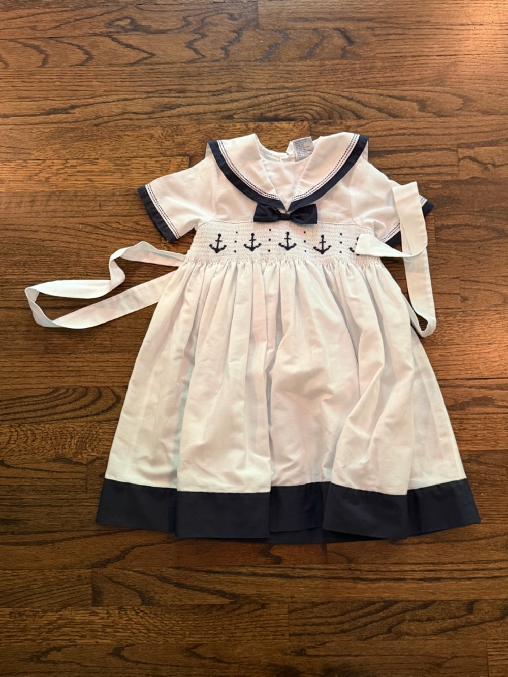 Carriage Boutique White and Navy Sailor Smocked Dress
